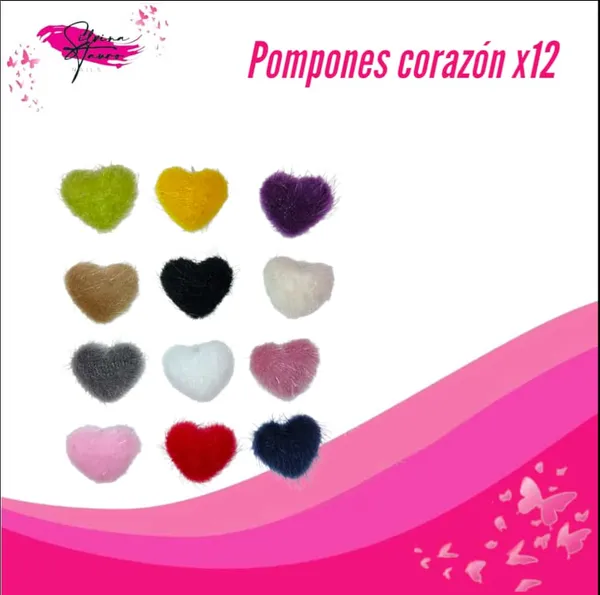 Pompones Corazon X12