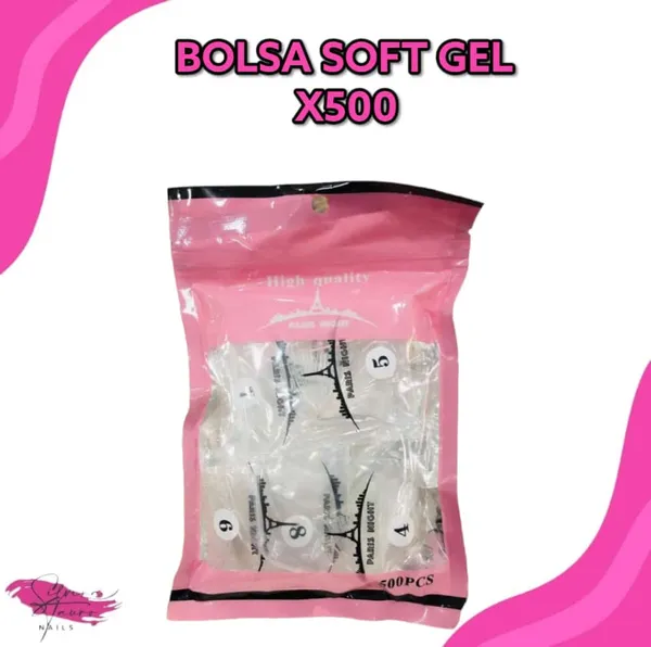Tips Soft Gel Bolsa Rosa X500